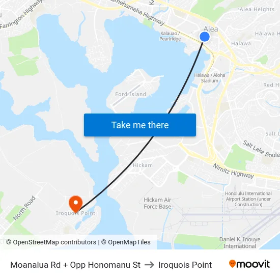 Moanalua Rd + Opp Honomanu St to Iroquois Point map
