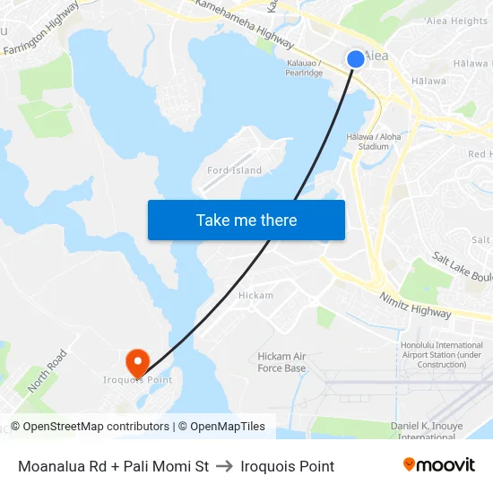 Moanalua Rd + Pali Momi St to Iroquois Point map