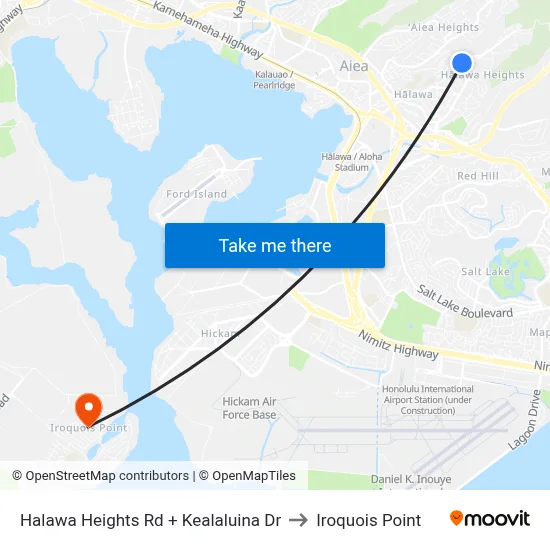 Halawa Heights Rd + Kealaluina Dr to Iroquois Point map
