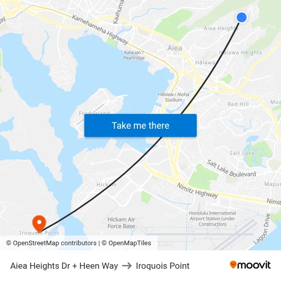 Aiea Heights Dr + Heen Way to Iroquois Point map