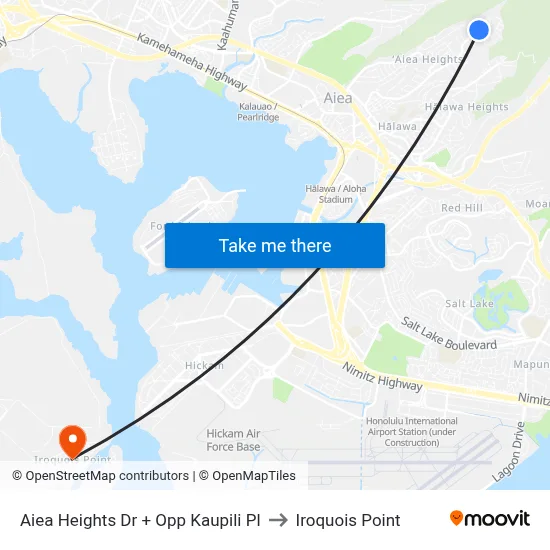 Aiea Heights Dr + Opp Kaupili Pl to Iroquois Point map