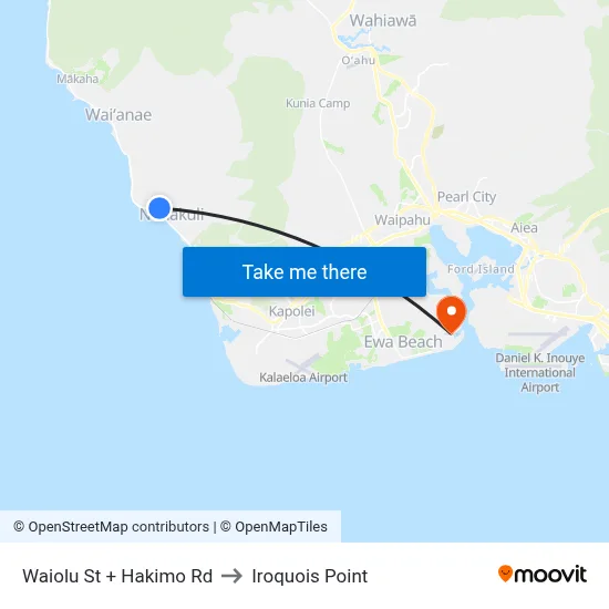 Waiolu St + Hakimo Rd to Iroquois Point map