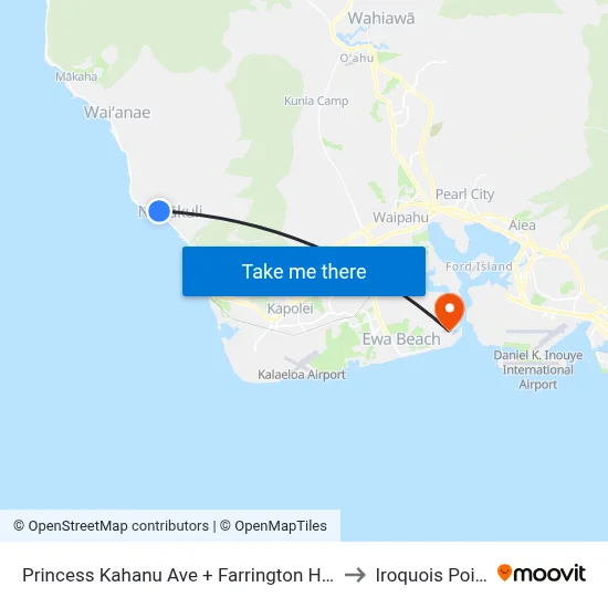 Princess Kahanu Ave + Farrington Hwy to Iroquois Point map