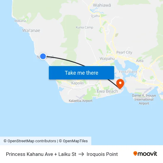 Princess Kahanu Ave + Laiku St to Iroquois Point map