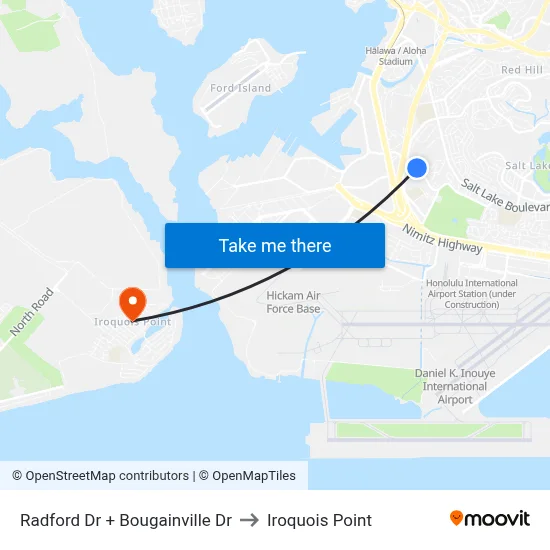 Radford Dr + Bougainville Dr to Iroquois Point map