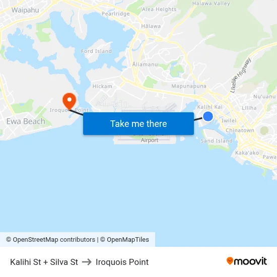 Kalihi St + Silva St to Iroquois Point map