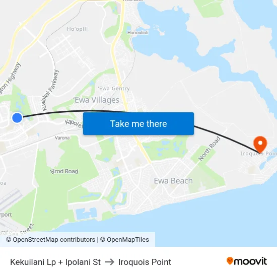 Kekuilani Lp + Ipolani St to Iroquois Point map