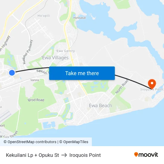 Kekuilani Lp + Opuku St to Iroquois Point map