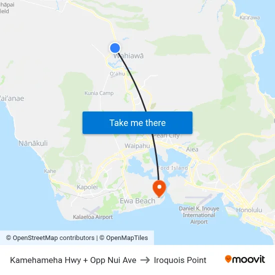 Kamehameha Hwy + Opp Nui Ave to Iroquois Point map
