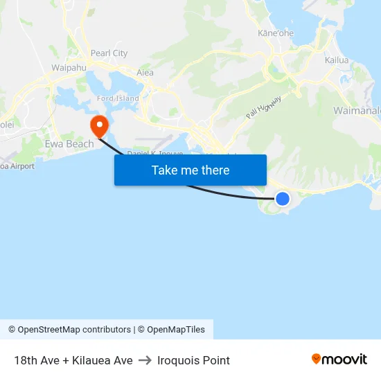 18th Ave + Kilauea Ave to Iroquois Point map