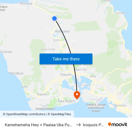 Kamehameha Hwy + Paalaa Uka Pupukea to Iroquois Point map