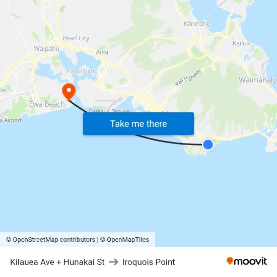 Kilauea Ave + Hunakai St to Iroquois Point map