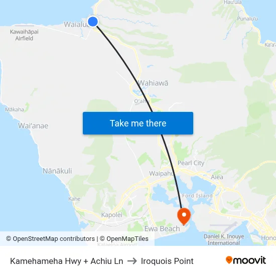 Kamehameha Hwy + Achiu Ln to Iroquois Point map