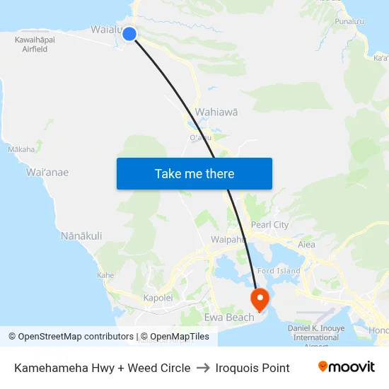 Kamehameha Hwy + Weed Circle to Iroquois Point map