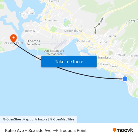 Kuhio Ave + Seaside Ave to Iroquois Point map