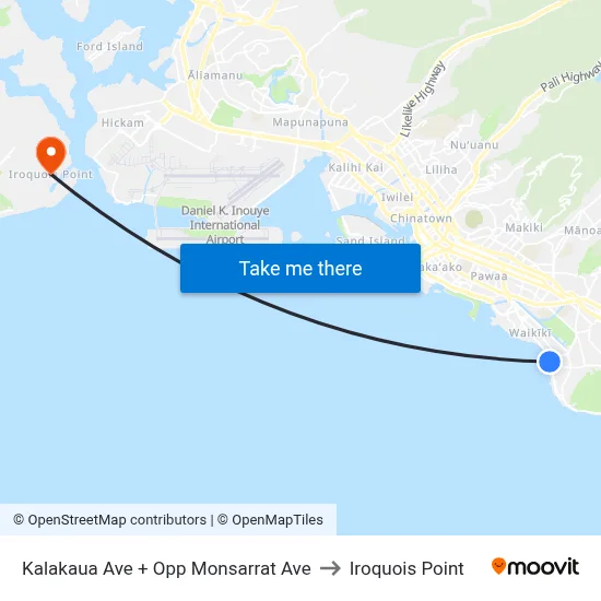 Kalakaua Ave + Opp Monsarrat Ave to Iroquois Point map