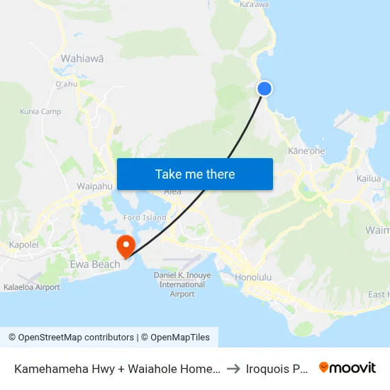 Kamehameha Hwy + Waiahole Homestead to Iroquois Point map