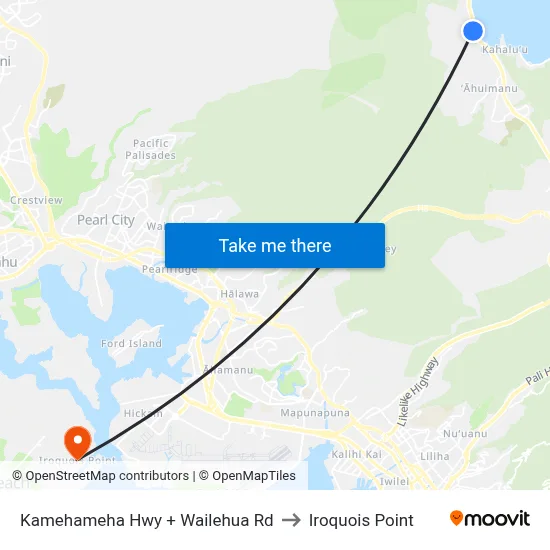 Kamehameha Hwy + Wailehua Rd to Iroquois Point map