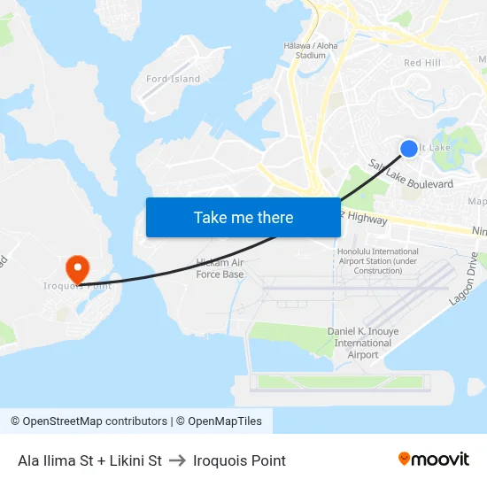 Ala Ilima St + Likini St to Iroquois Point map