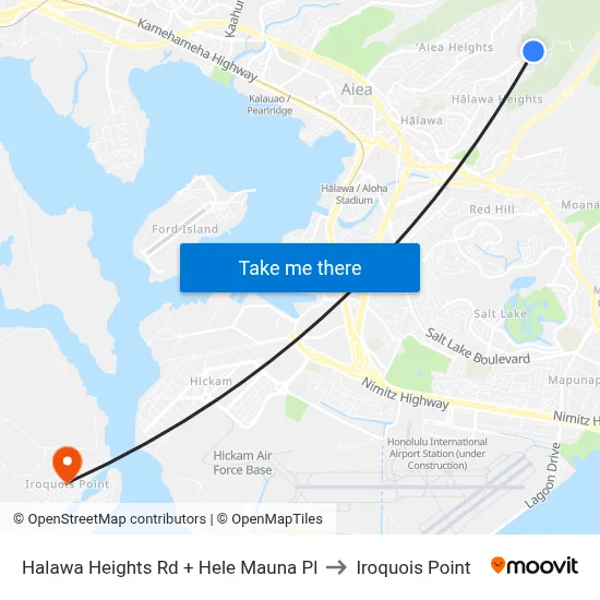 Halawa Heights Rd + Hele Mauna Pl to Iroquois Point map