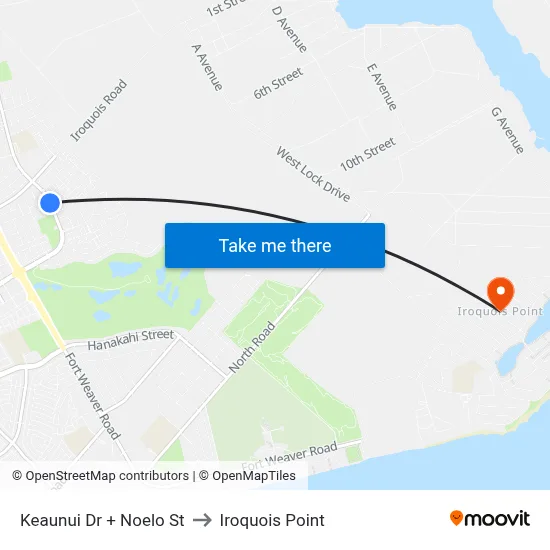Keaunui Dr + Noelo St to Iroquois Point map