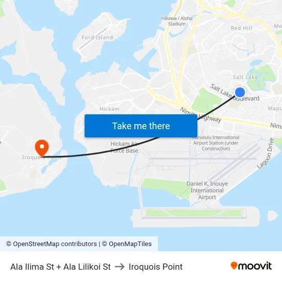 Ala Ilima St + Ala Lilikoi St to Iroquois Point map
