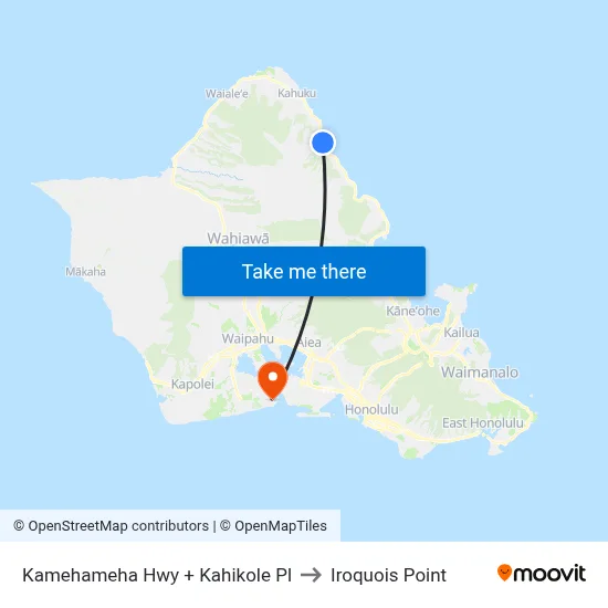 Kamehameha Hwy + Kahikole Pl to Iroquois Point map