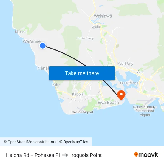 Halona Rd + Pohakea Pl to Iroquois Point map