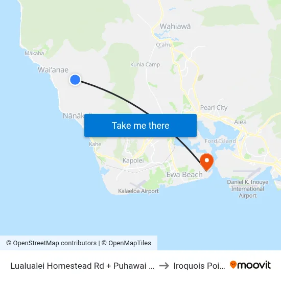 Lualualei Homestead Rd + Puhawai Rd to Iroquois Point map