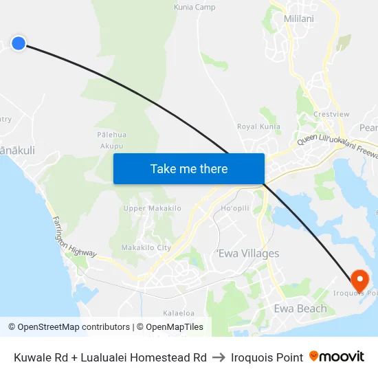 Kuwale Rd + Lualualei Homestead Rd to Iroquois Point map