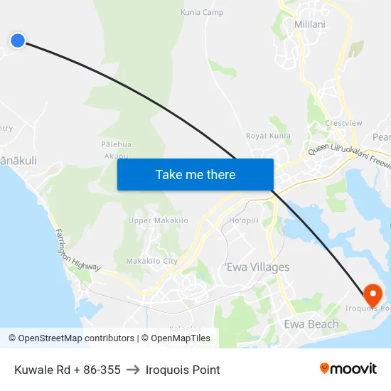 Kuwale Rd + 86-355 to Iroquois Point map