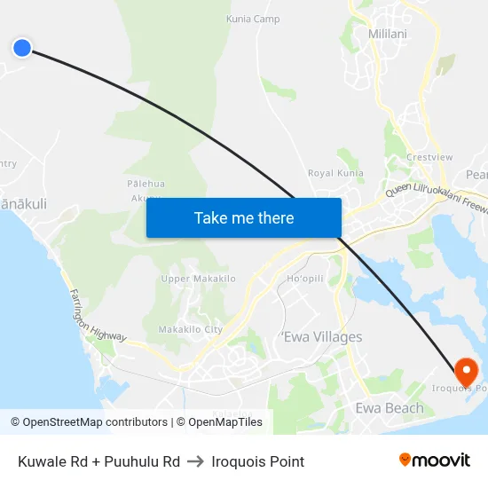 Kuwale Rd + Puuhulu Rd to Iroquois Point map