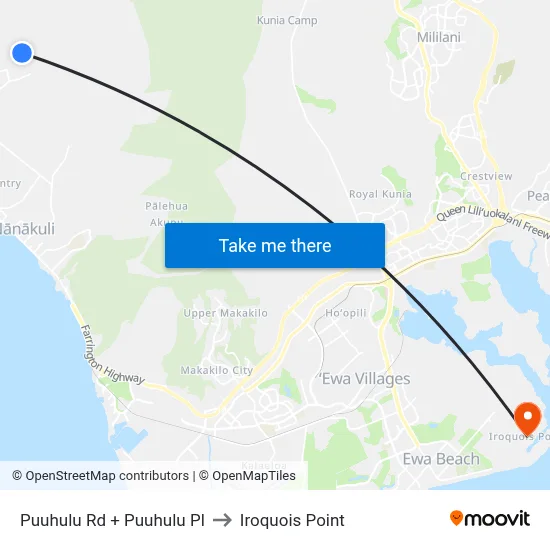 Puuhulu Rd + Puuhulu Pl to Iroquois Point map