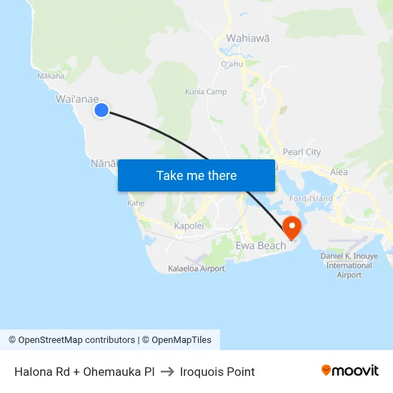 Halona Rd + Ohemauka Pl to Iroquois Point map
