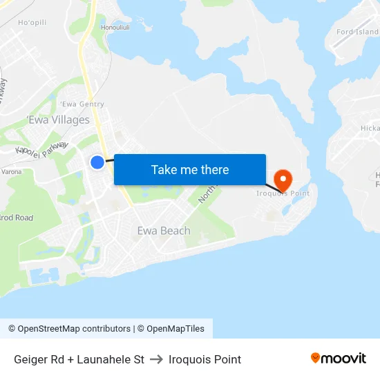 Geiger Rd + Launahele St to Iroquois Point map