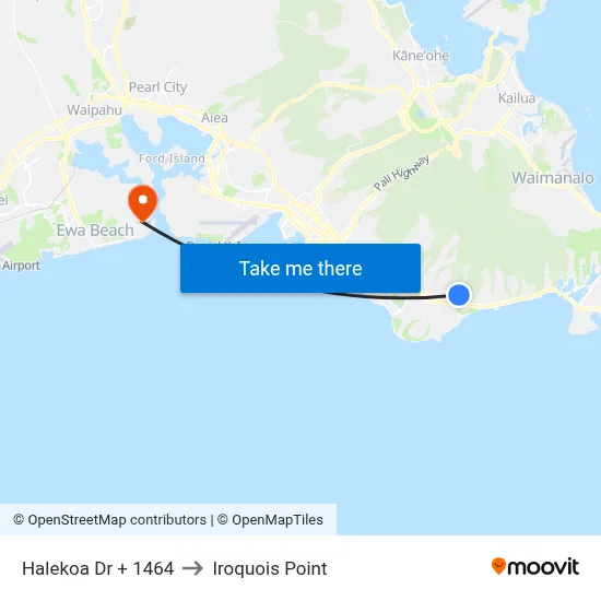 Halekoa Dr + 1464 to Iroquois Point map