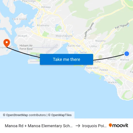 Manoa Rd + Manoa Elementary School to Iroquois Point map