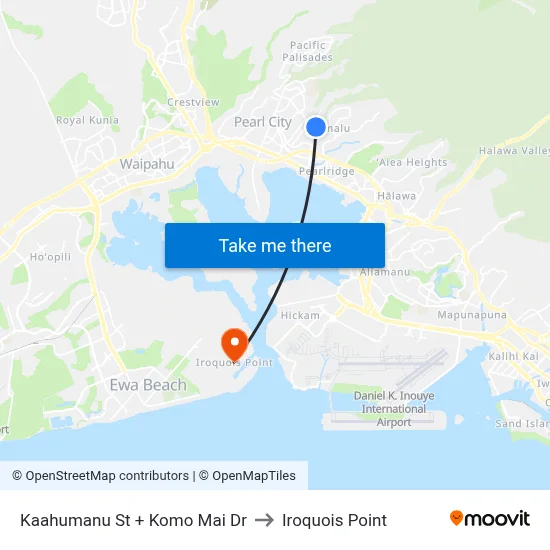 Kaahumanu St + Komo Mai Dr to Iroquois Point map