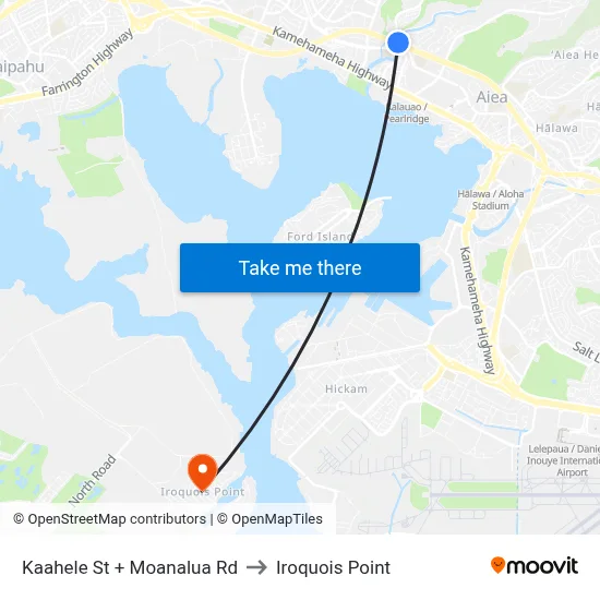 Kaahele St + Moanalua Rd to Iroquois Point map