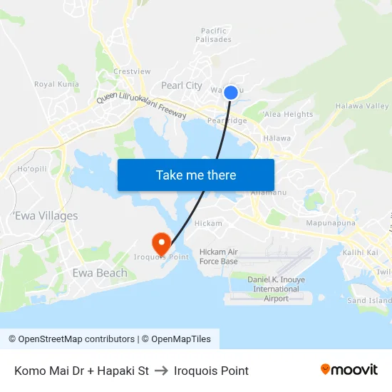 Komo Mai Dr + Hapaki St to Iroquois Point map