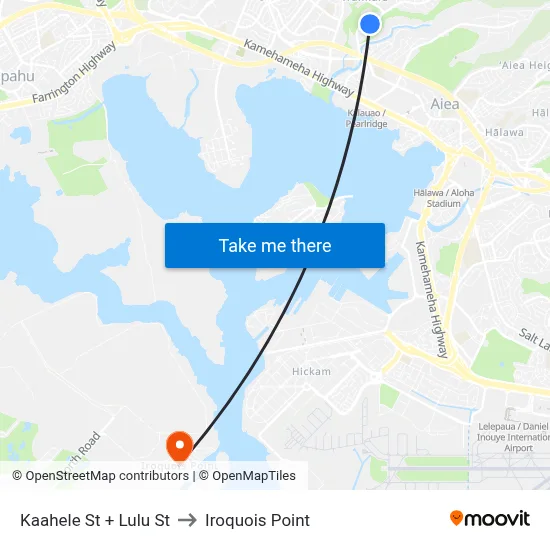 Kaahele St + Lulu St to Iroquois Point map
