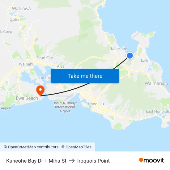Kaneohe Bay Dr + Miha St to Iroquois Point map