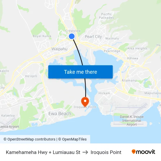 Kamehameha Hwy + Lumiauau St to Iroquois Point map