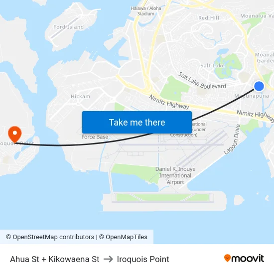 Ahua St + Kikowaena St to Iroquois Point map