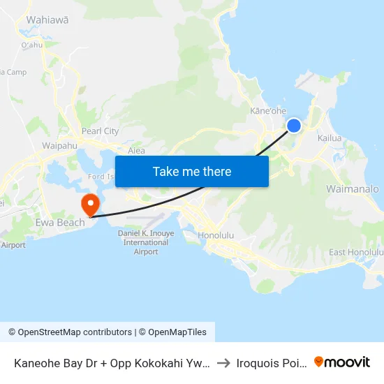 Kaneohe Bay Dr + Opp Kokokahi Ywca to Iroquois Point map