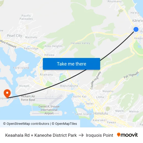 Keaahala Rd + Kaneohe District Park to Iroquois Point map