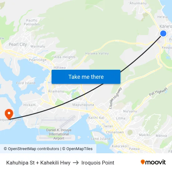 Kahuhipa St + Kahekili Hwy to Iroquois Point map