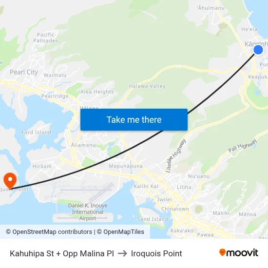 Kahuhipa St + Opp Malina Pl to Iroquois Point map
