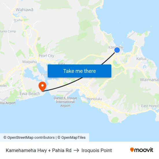 Kamehameha Hwy + Pahia Rd to Iroquois Point map