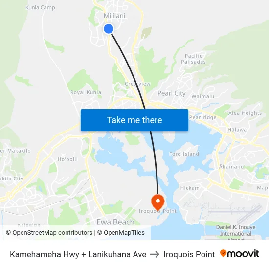 Kamehameha Hwy + Lanikuhana Ave to Iroquois Point map